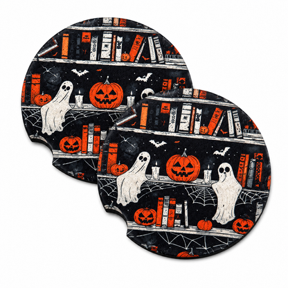Cute Halloween Car Coasters Neoprene Cup Holder Inserts | Dog Sheet Halloween Theme Car Accessory Halloween Dog (Set of 2)