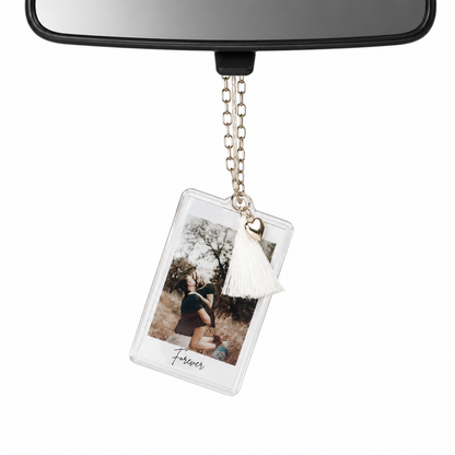 Personalized Car Charm Rearview Picture Hanger Featuring Paperclip Chain