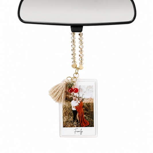 Gold Personalized Car Rearview Picture - Featuring Glass Beads