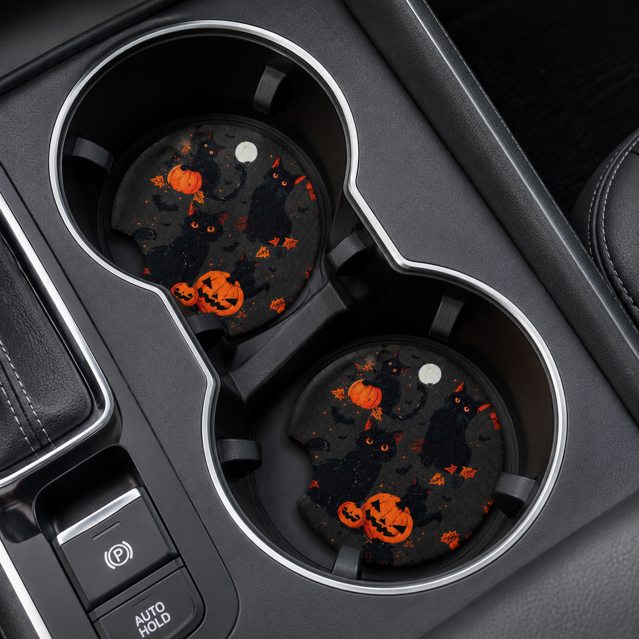 Cute Halloween Car Coasters Neoprene Cup Holder Inserts | Dog Sheet Halloween Theme Car Accessory Halloween Dog (Set of 2)