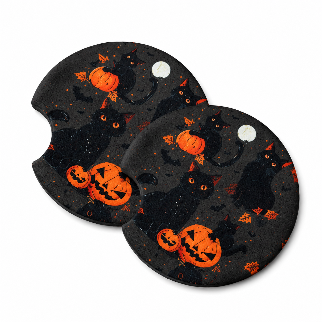 Cute Halloween Car Coasters Neoprene Cup Holder Inserts | Dog Sheet Halloween Theme Car Accessory Halloween Dog (Set of 2)