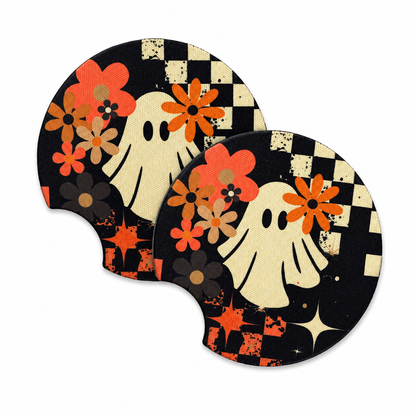 Cute Halloween Car Coasters Neoprene Cup Holder Inserts | Dog Sheet Halloween Theme Car Accessory Halloween Dog (Set of 2)